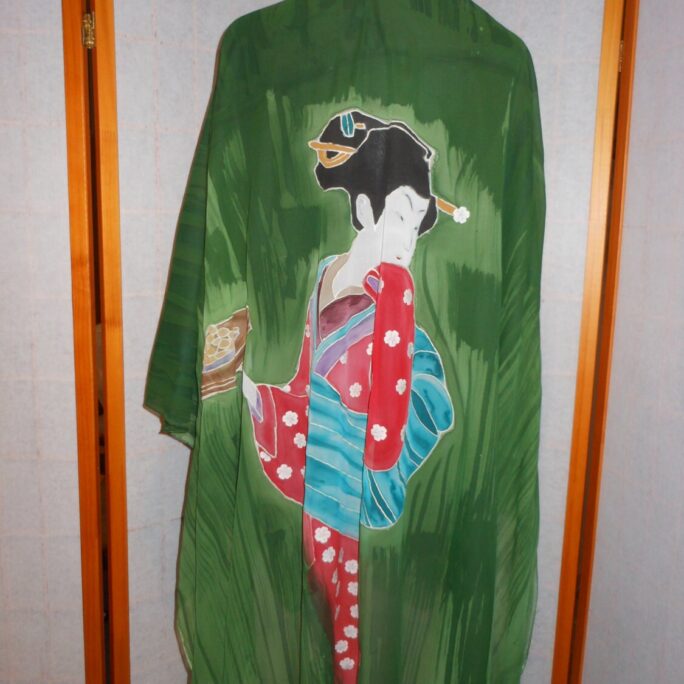 Geisha With Tea, Hand-Painted Chiffon Bolero, Wearable Art, Gifts for Her, Limited Edition Poncho