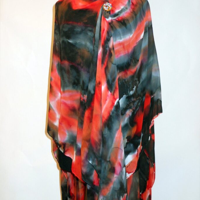 Fire & Ice, Hand-Painted Chiffon Poncho, Wearable Art, Gifts for Her, Abstract Poncho